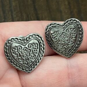Silver Tone Heart Clip-on Earrings